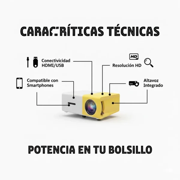 VIDEO 4 QTY04T Mini Proyector HD Portátil - Video Beam